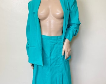 Teal Vintage 80s 2 Piece Blazer and Skirt Set