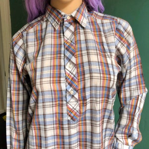 Western Vintage 1970s Purple and Blue Wildflower Plaid Shirt