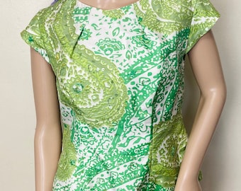 Green Paisley Vintage 50s Tailored Cropped Blouse