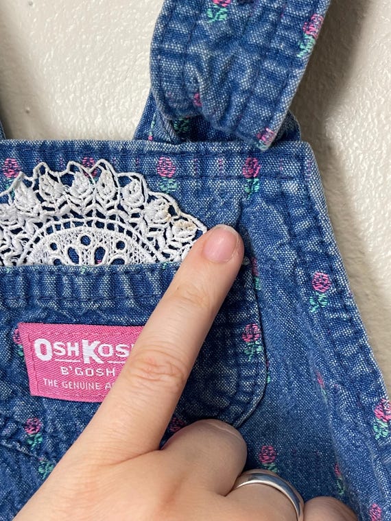Oshkosh Blue and Pink Floral Denim Vintage Kids Overalls 18M