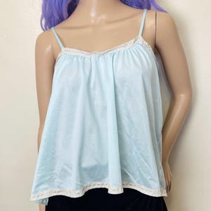 Pale Blue and Cream Lace and Nylon Vintage Lingerie Camisole