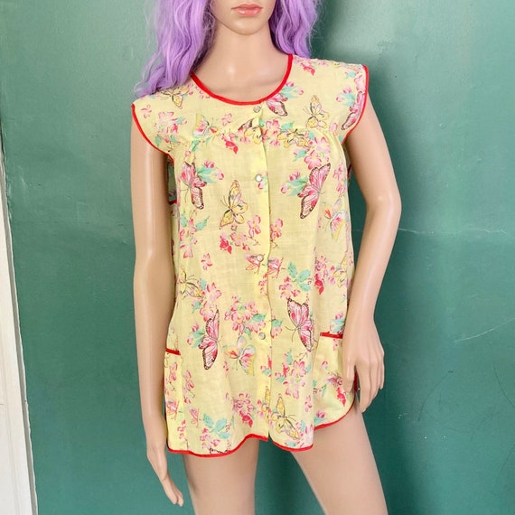 Vintage 80s Butterfly Print Artist Smock