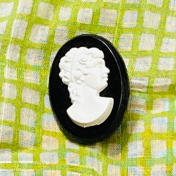 Itty Bitty Black and White Plastic Cameo Brooch - image 1