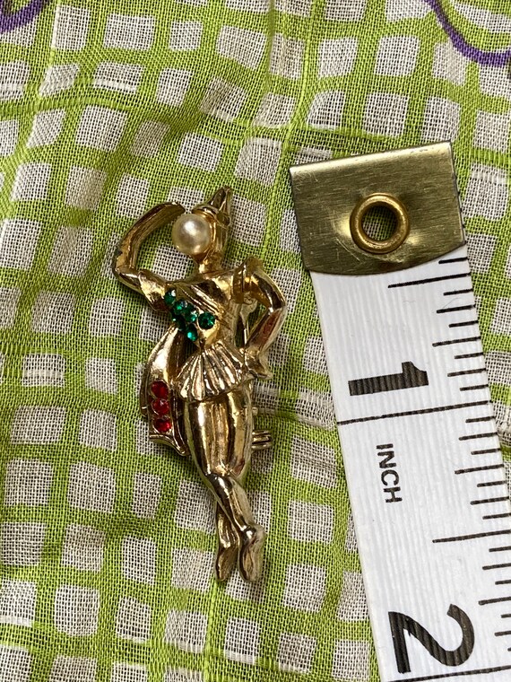 Broche Vintage Clown Jongleur - Métal Doré, Couleurs Rouge Vert Bleu, Occasion Portée