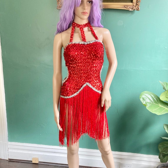 Red Sequin True Vintage 60s Fringed Leotard