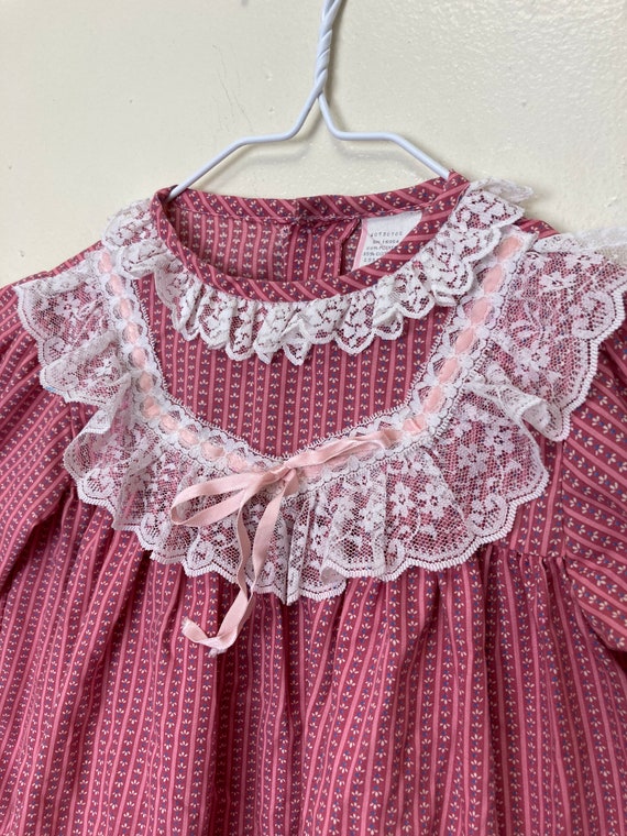 Lacy Collared Pink Calico Vintage 70s Girls Ruffl… - image 2