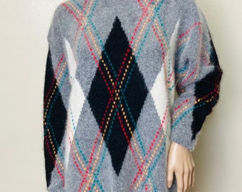 Angora and Lambswool Vintage 80s Argyle Softest Sweater