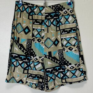 70s Vintage Abstract Geometric Print High Waist Soft Shorts with Pockets
