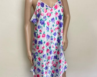 Candy Colored Floral Vintage 90s Satin Lingerie Dress