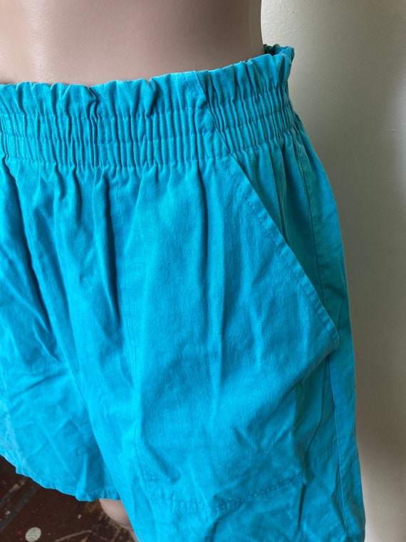 Teal Vintage 80s Paper Bag Waist Comfy Shorts - image 2