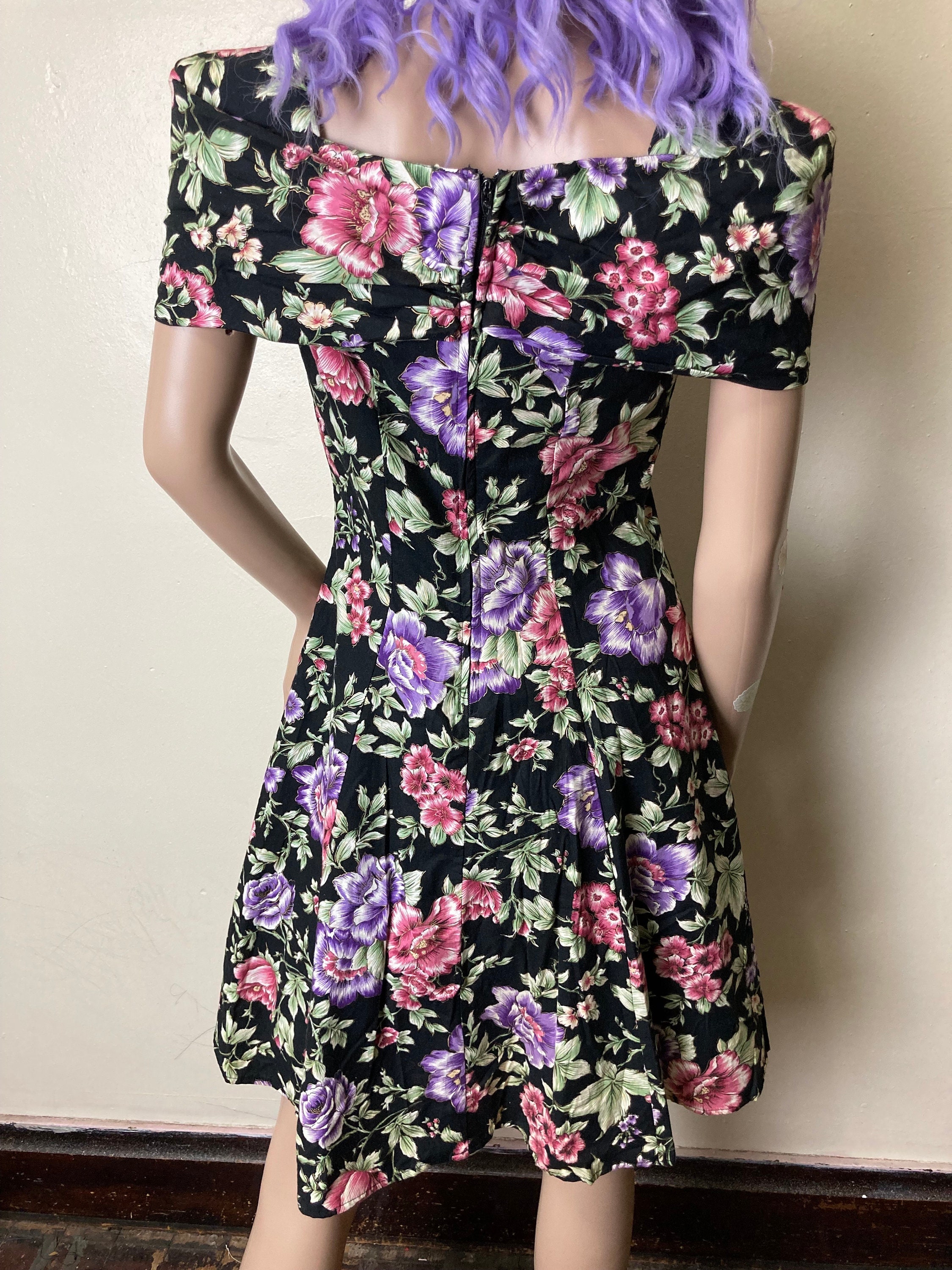Structural Shoulder Vintage 80s Jewel Tone and Gold Floral