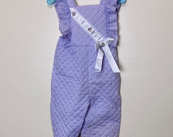 Lavender Quilted Vintage 80s Lace Ruffle Bib Overalls Toddler 18M