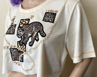 Cropped Vintage 90s Patchwork Leopard Tee