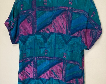 Jewel Tone Crinkle Textured Abstract Vintage 80s Tee