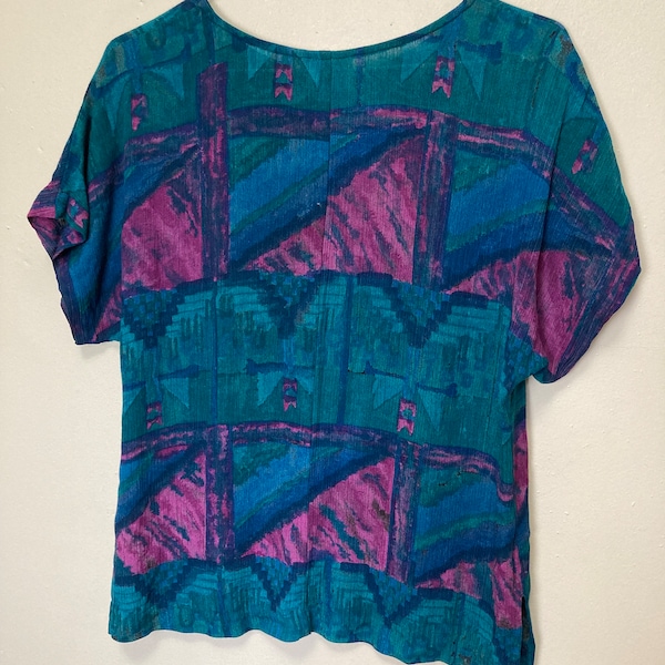 Jewel Tone Crinkle Textured Abstract Vintage 80s Tee