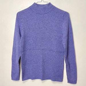Purple Cotton Ribbed Knit Vintage 90s Fitted Mockneck Sweater