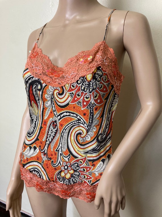 Pure Silk Y2K Orange Paisley Vintage 90s Camisole - image 8