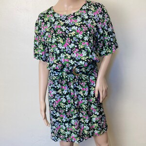 Candy Colored Floral Vintage 80s Belted Mini Dress with Pockets