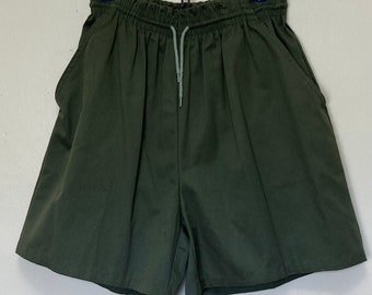 Dark Green Vintage 80s Paper Bag Waist Shorts with Pockets