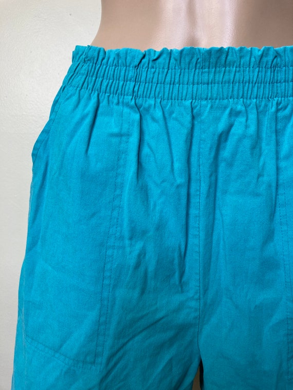 Teal Vintage 80s Paper Bag Waist Comfy Shorts - image 6