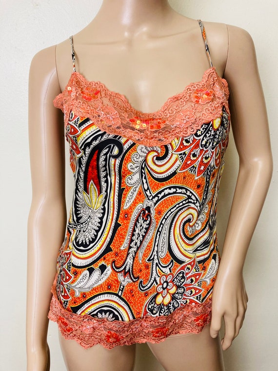 Pure Silk Y2K Orange Paisley Vintage 90s Camisole - image 2