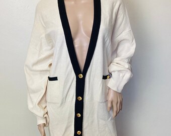 Sonia Rykiel Vintage 70er Jahre Cremefarbener und Schwarzer Oversize Dolman Ärmel Wollpullover
