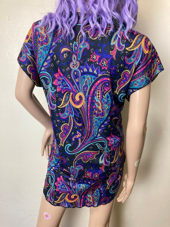 Jewel Tone Paisley Vintage 80s Mini Nightgown - image 8