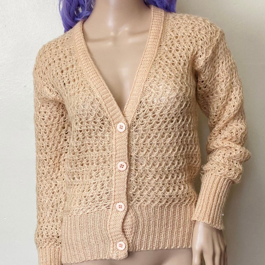 Gauze Knit Vintage 70s Loose Knit Cardigan - Etsy