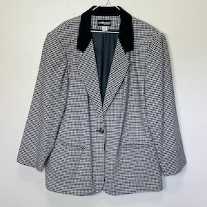 Houndstooth and Velvet Vintage 80s Plus Size Blazer 2X
