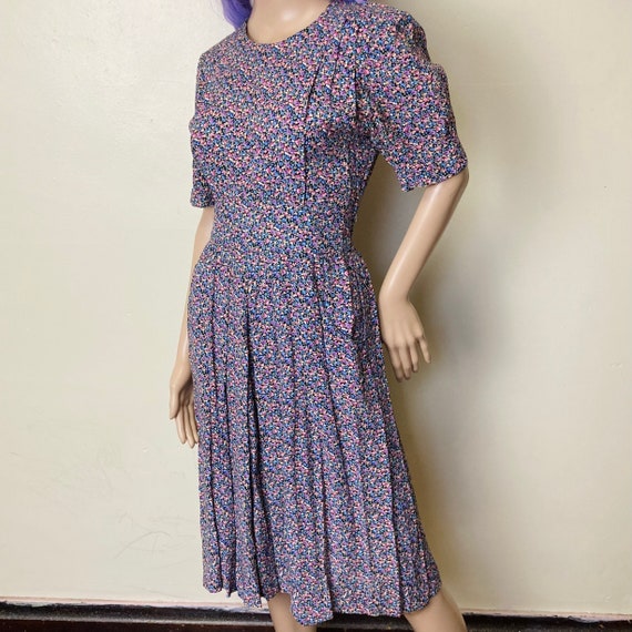 Candy Colored Floral Vintage 80s Fitted Midi Dress