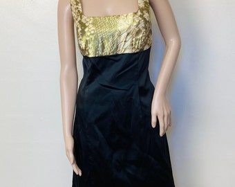 Gold Snake Silk Blend Vintage Y2K Empire Waist Babydoll Satin Bodycon Dress L XL