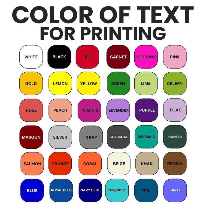 Pu&ograve; includere: Una tabella colori per la stampa di testo, con una variet&agrave; di campioni di colore. La tabella include colori come bianco, nero, rosso e rosa, oltre a sfumature di oro, giallo, verde e blu. Il testo in alto recita "COLORE DEL TESTO PER LA STAMPA".