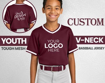 Custom Youth Baseball Jersey | Youth Softball Shirt | Team Sports V-Neck | Moisture Wicking Kids Uniform | Snag Resistant Jersey