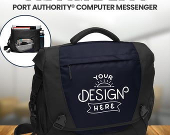 Custom Laptop Messenger Bag | Custom Logo Computer Briefcase | Port Authority BG306 | Tech Travel Bag | Padded Tablet Bag | Commuter Gift