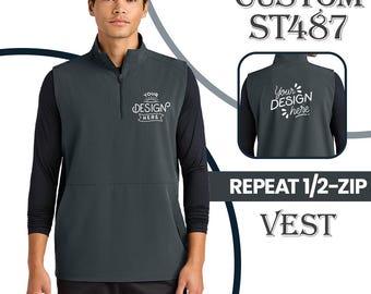 Sport-Tek Mens 1/2 Zip Vest | Lightweight Running Vest | Moisture Wicking Sport Vest | Custom Athleisure Layer | Windbreaker Vest ST487