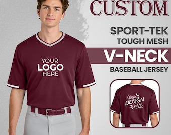 Custom Baseball Jersey | Sport-Tek Tough Mesh V-Neck | Softball Team Shirt | Moisture Wicking Uniform | Snag Resistant Sports Tee