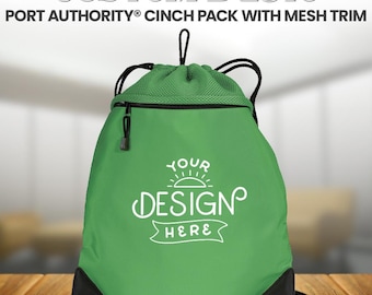 Custom Cinch Pack with Mesh Trim | Personalized Drawstring Bag | Port Authority BG810 Mesh Backpack | Custom Team Bag | Gym Sack | Beach Bag