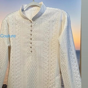Indiase witte chikankari-kurta-set voor mannen chikankari-kurta-pyjama voor mannen Indiase festival Eid-outfit kurta met broek