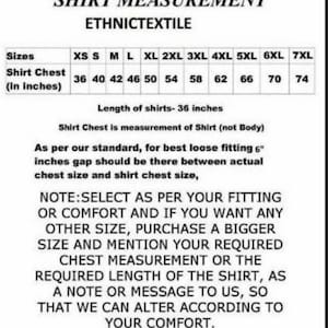 May include: Shirt measurement chart from WND Couture. The chart displays shirt chest sizes in inches, ranging from XS to 7XL, with measurements from 36 to 74 inches. Includes a note about fitting and comfort.