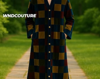 Mens Velvet Patchwork Kaftan Robe | Handmade Vintage Style