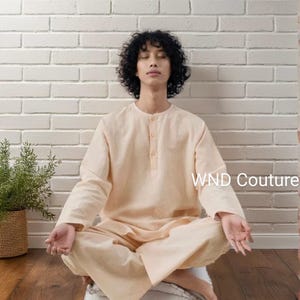 Men&#39;s yoga mediation kurta Indian kurta for man  pure cotton kurta  solid kurta  Handcrafted  kurta with trousers by WND Couture  shop