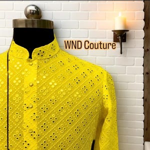 Indian Ethnic Wear men&#39;s clothing  Georgette  mirror work wedding kurta pajama set for man  Groom&#39;s wedding and Traditional wear outfit man