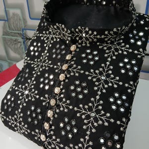 Black Chikankari Kurta for Men: Handmade Indian Wedding Outfit