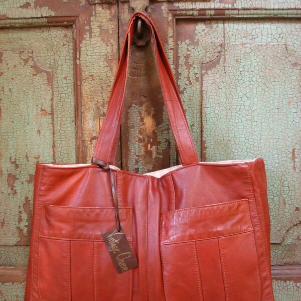 Handmade, Red Leather,  Tote, Bag, Vintage Leather, Rust, Orange, Upcycled, Recycled, Laptop, Ipad, EcoFashion, bags by VintageChase on Etsy
