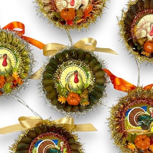 Vintage-Inspired Thanksgiving Turkey Ornament Decorations,  Handmade Fall Decor, Hostess Gifts