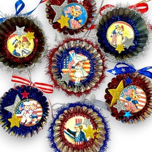 Retro Vintage Patriotic 4th of July Ornaments,  Americana Decor, Independence Day Gifts