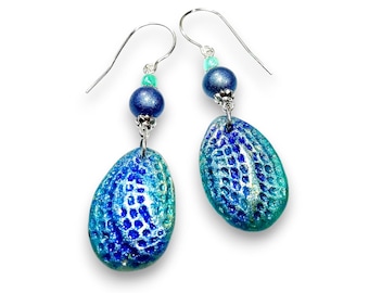 Ocean Inspired Blue Wave Clay Earrings, Aqua Teardrops, Summer Beach Jewelry