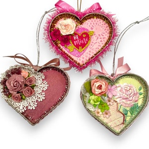 Pink Valentines Heart Ornaments, Gift For Her