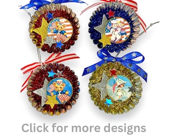 Retro Vintage Inspired Patriotic 4th of July Ornaments,  Americana Decor, Independence Day Gifts