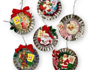 Retro Kitsch Christmas Ornaments, Handmade Vintage Inspired Tart Tin Ornaments, Nostalgic Holiday Decor